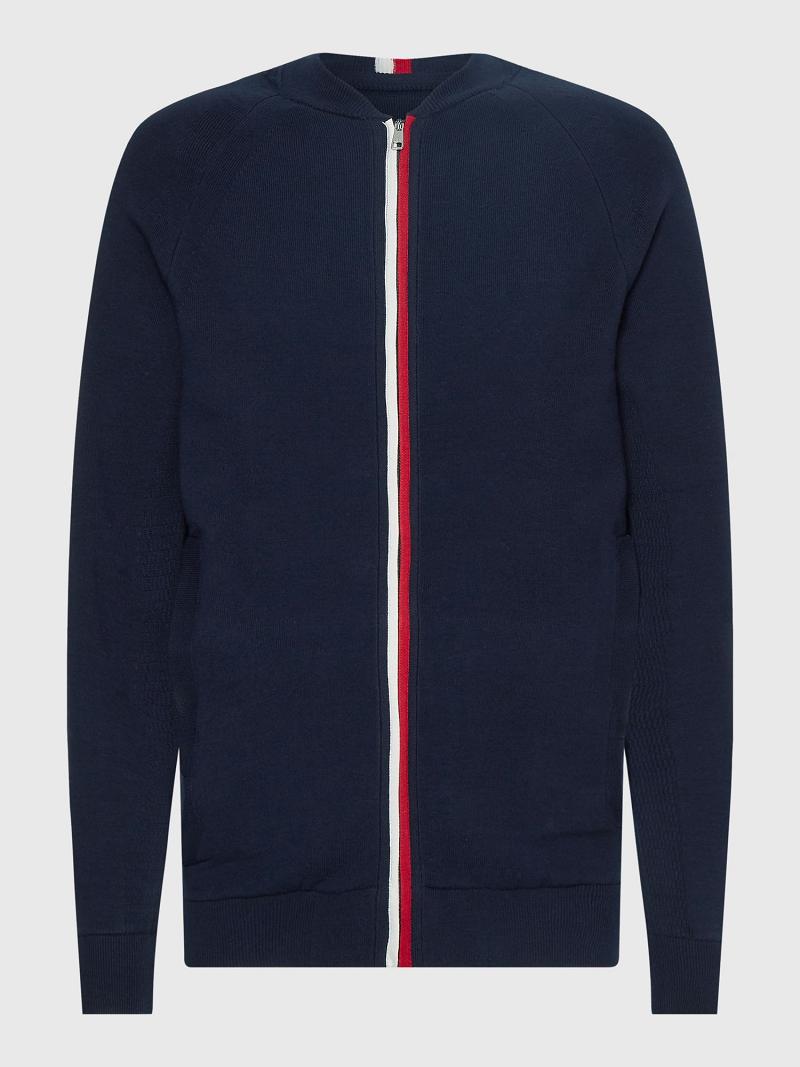 Férfi Tommy Hilfiger Stripe-zip baseball Pulóverek Sötétkék | HU 959HAP